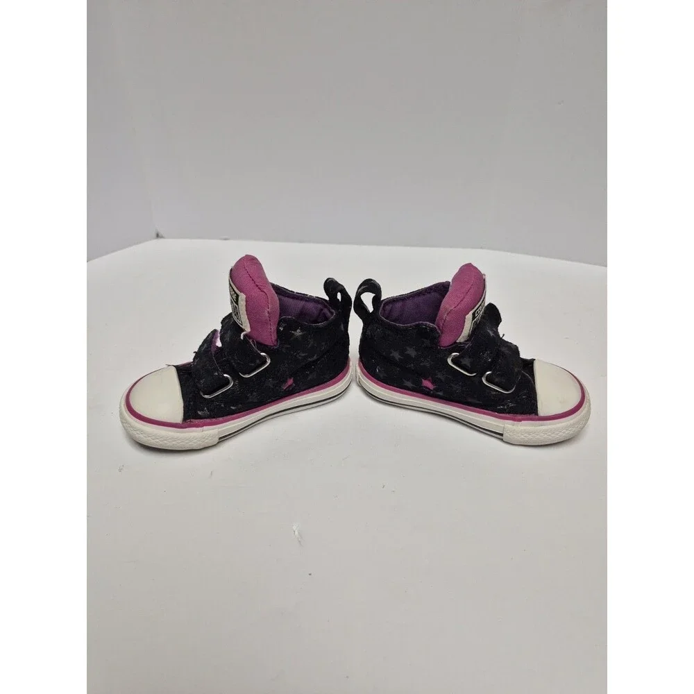 Converse Toddler Girls High Top Black/Magenta Stars Size 5